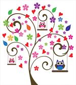 Tree Flowers Playful Birds
