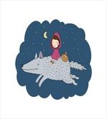 Cartoon Girl on Giant Wolf artwork