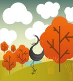 Abstract Bird Trees and Cloud