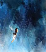 Flying Girl Rainy Sky