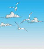 Seagulls Flying Ombre Sky artwork