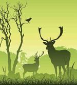 Deer Trees and Crow Bird