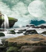 Waterfall Foggy Full Moon