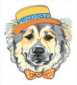 Cartoon Dog in Hat Bow