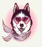 Hipster Husky Dog Hearts