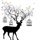 Deer Colorful Birds