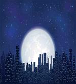 Moon Stars and City