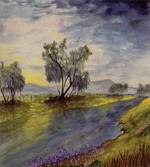 Watercolor River Scene