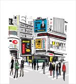 Pedestrians and Busy City