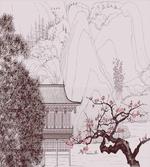 Sakura Trees and Mountain