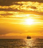 Ship on Ocean Sunrise artwork