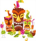 Tiki Masks Drinks Birds
