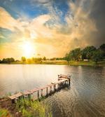 Wood Deck Lake Foliage