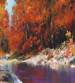 Autumn Forest with Rock