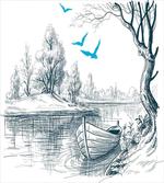 Boat on River Drawing