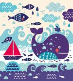 Cartoon Whale an Fishes