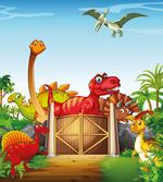 Cartoon Dinosaurs in Park