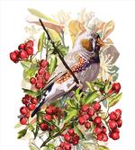Colorful Bird and Shrubs