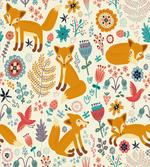 Foxes Ornate Flowers Birds