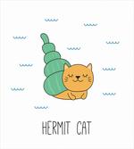 Hermit Cat Graphic Cartoon Wave