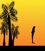 Ombre Sunset Palms Dolphin