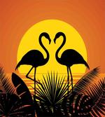 Sunset Flamingo Leaves