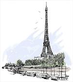 Eiffel Tower Birds Trees artwork