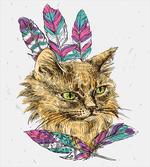Cat with Colorful Feathers artwork