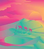 Camel Caravan Man and Sunset