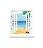Window View Ocean Leaves