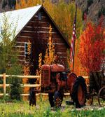 Rustic Cabin with Tractor artwork