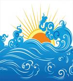 Curved Ocean Waves Sun