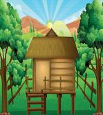 Wooden Hut Shelter and Sun