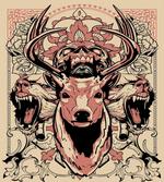 Floral Skull and Wolves