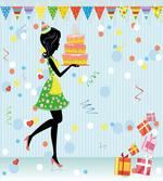 Mother with Cake Cartoon