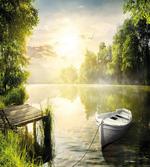 Boat by Foggy Lake Deck