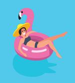 Woman on Rubber Flamingo