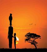 Child and Mother in Desert
