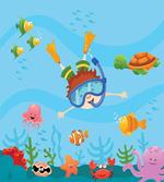 Cartoon Boy Diving to Sea