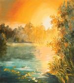 Retro Lake Scenery Art