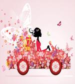 Girl on a Car Floral Box