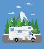 Retro Trailer on Road Forest