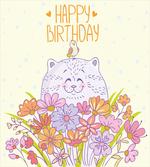 Happy Cat Bird Flowers
