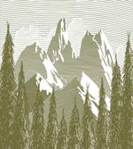 Woodcut Style Mountain Land