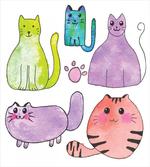Cats in Watercolor Style