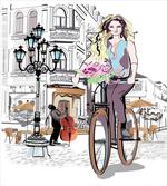 Lady Rides Bicycle Roses