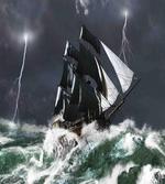 Storm Ship on Wavy Ocean