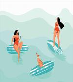 Surfing Girls with a Dog