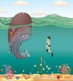Shells Whale with Scuba artwork