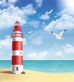 Lighthouse Seagulls Ocean